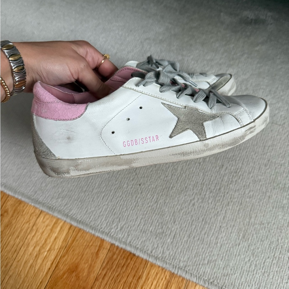 Golden Goose White and Pink Sneakers